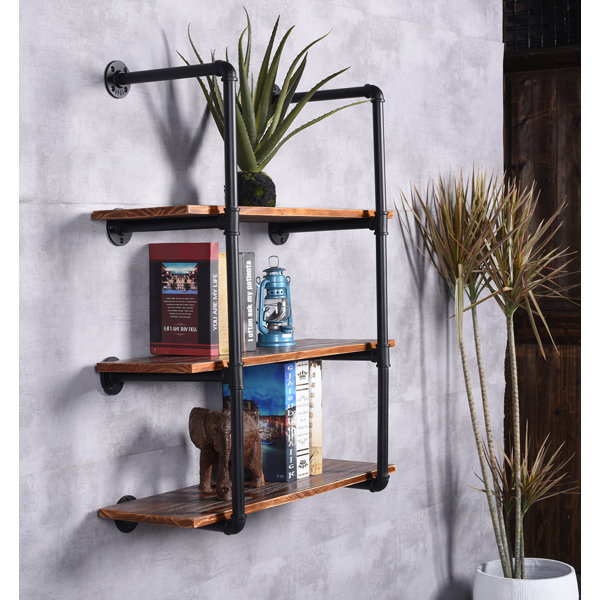 Williston Industrial Black Pipe Bookshelf Wall Ceiling Mounted